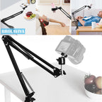 BROLAVIYA® Overhead Video Mobile Stand, New Crystal 3D LED 10 Inch RGB Ring Light, 2 Way Base Clamp, 1/4" Ball Head for Camera, Webcams with Mobile Bracket