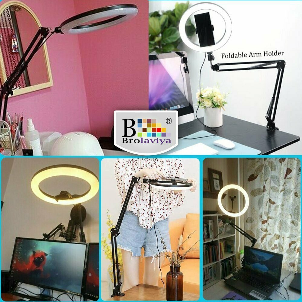 (Renewed) BROLAVIYA® Overhead Video Mobile Stand with 10 Inch Ring Light, Metal Arm, 1/4"  - Image 4