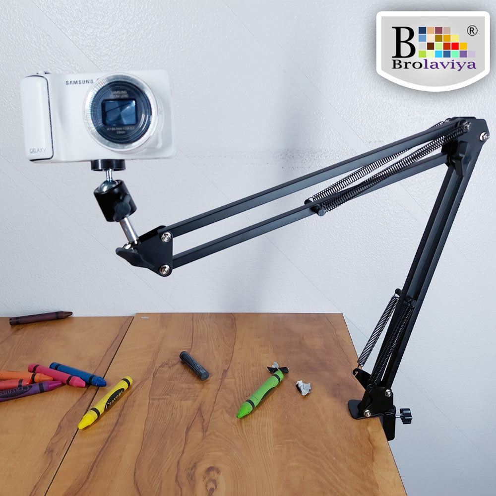BROLAVIYA® Overhead Video Mobile Stand, Metal Long Arm, 1/4" Ball Head Male For Camera, Webcams, Mobile