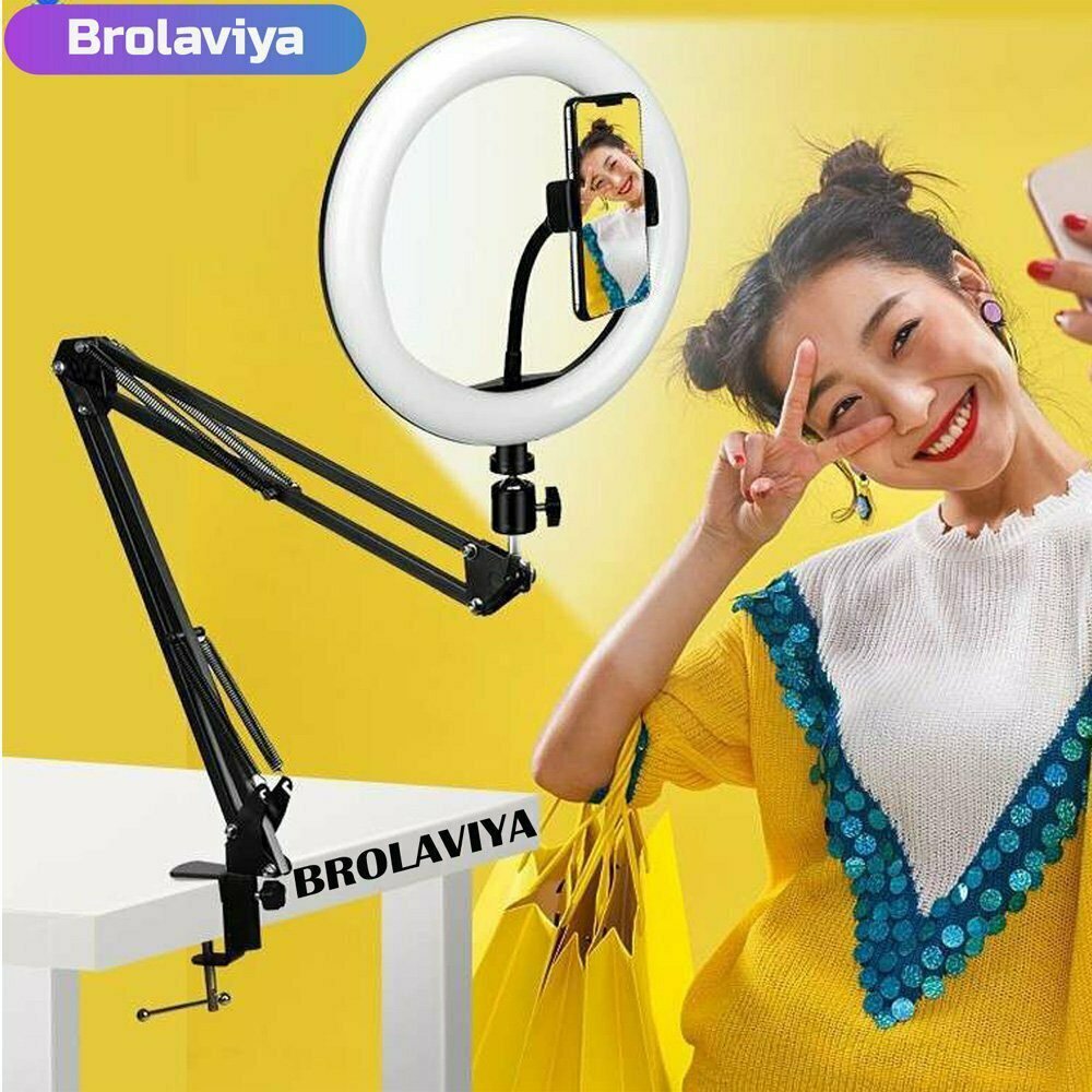 BROLAVIYA® Overhead Video Mobile Stand with 10 inch Ring Light, Metal Arm, 1/4" Male Adapt - Image 2