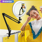 (Renewed) BROLAVIYA® Overhead Video Mobile Stand with 10 Inch Ring Light, Metal Arm, 1/4"  - Image 2