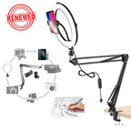 (Renewed) BROLAVIYA® Overhead Video Mobile Stand with 10 Inch Ring Light, Metal Arm, 1/4" Male Adaptor
