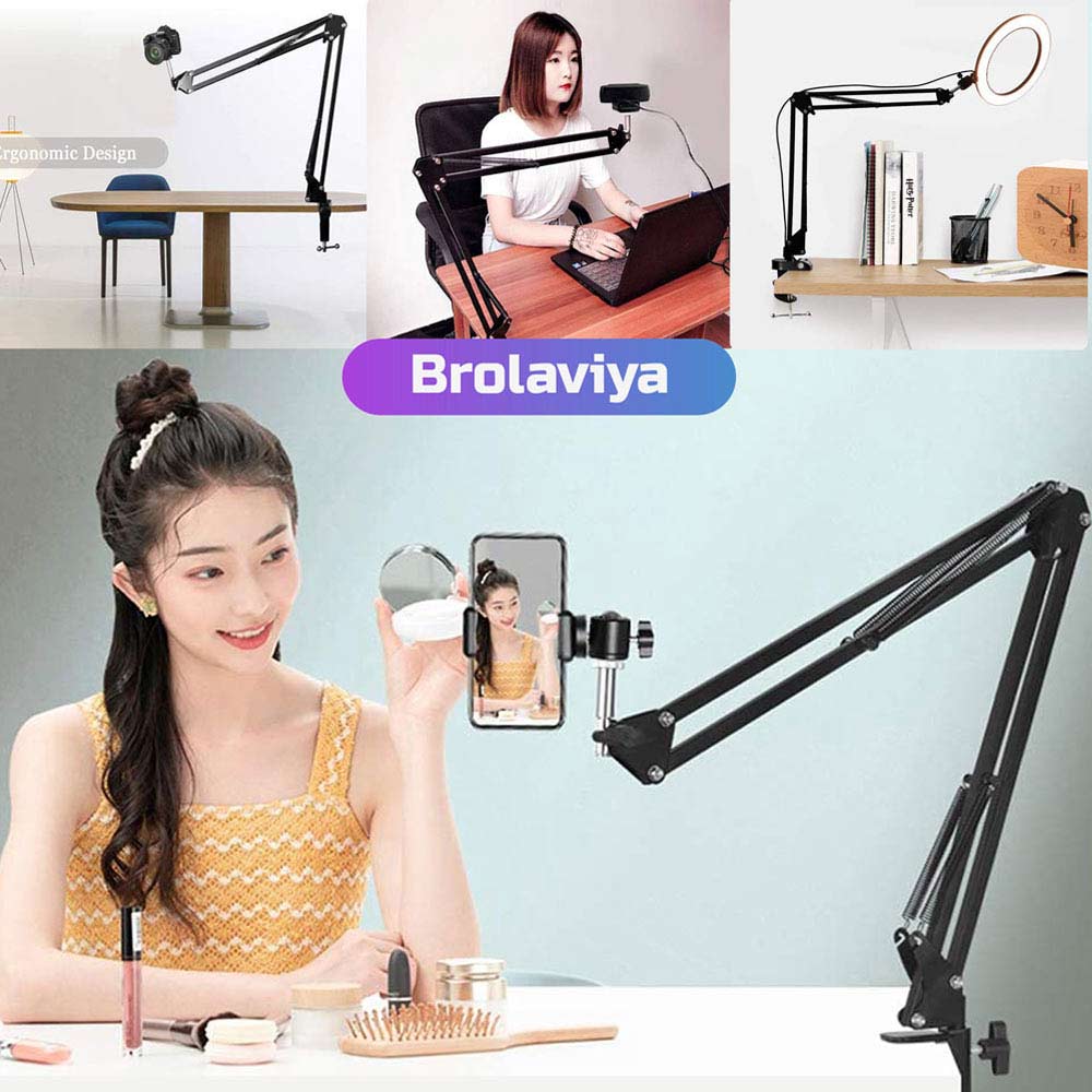 BROLAVIYA® Overhead Video Mobile Stand, Metal Long Arm, 1/4" Ball Head Male For Camera, Webcams, Mobile