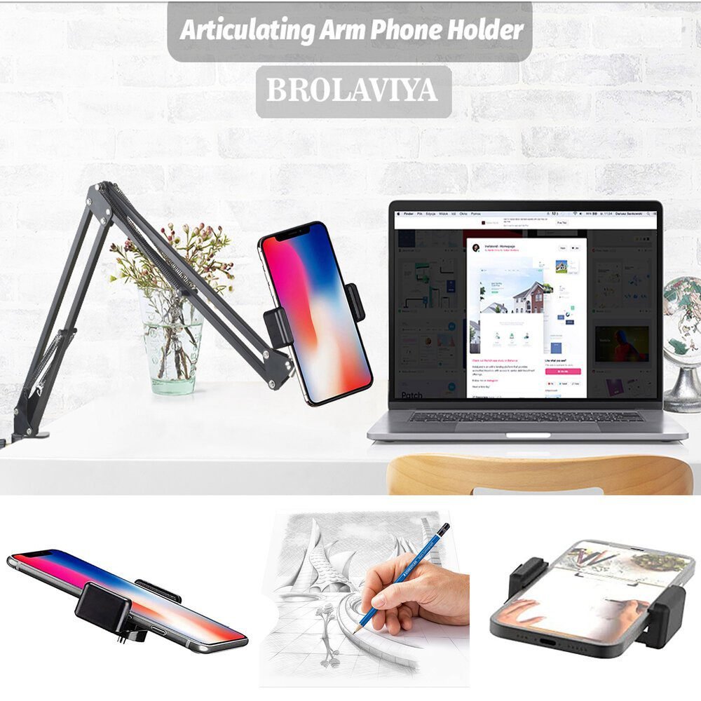 (Renewed) BROLAVIYA® Overhead Video Stand Phone Holder, Metal Long Lazy Arm For All Mobile - Image 2