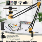 BROLAVIYA® Overhead Video Mobile Stand, Metal Long Arm, 1/4" Ball Head Male For Camera, Webcams, Mobile