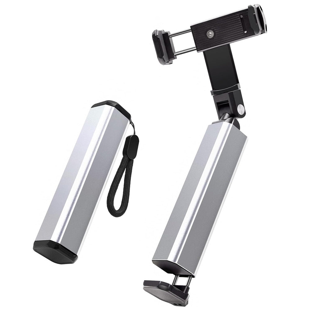 BROLAVIYA® Aluminum Alloy Mobile Phone Stand, Adjustable Travel Phone Mounts For Desk, Car, Train, Airplane, 360 Degree Rotation, Portable Foldable Pocket Size, for All iPhone and Android Phones ( Silver )